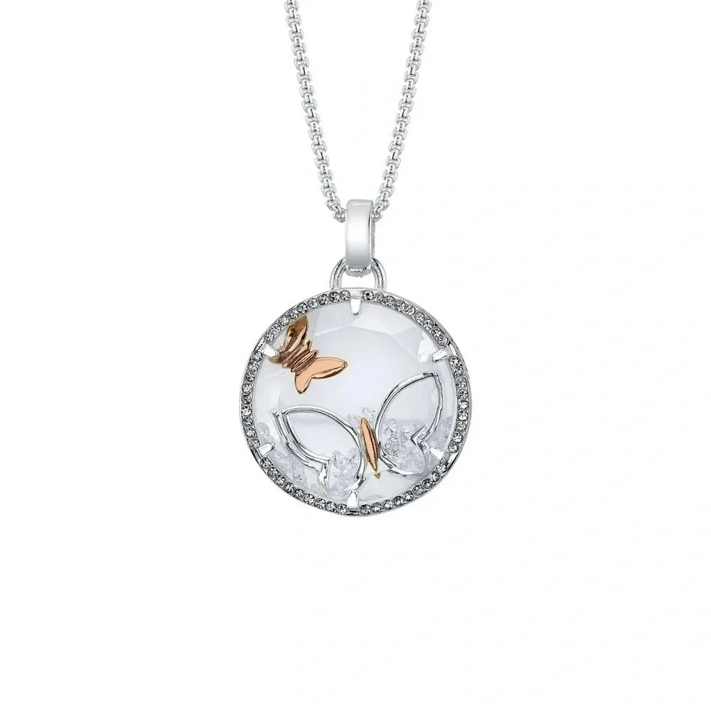 14Kt Gold Flash Plated CZ "Sisters" Butterfly Shaker pendant necklace 20”